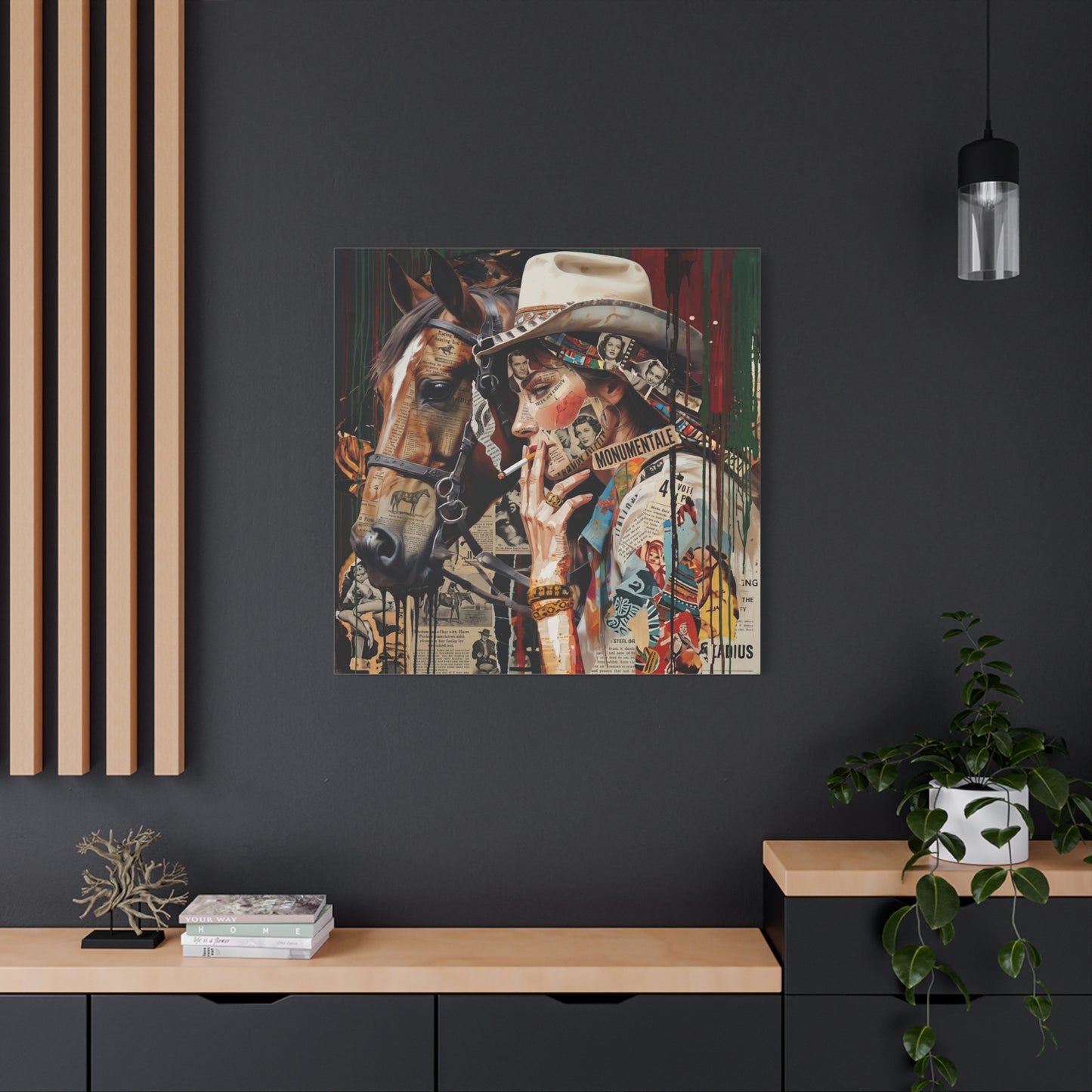 Western Collage Horse & Cowgirl Matte Canvas Wall Art - Stretched 1.25"