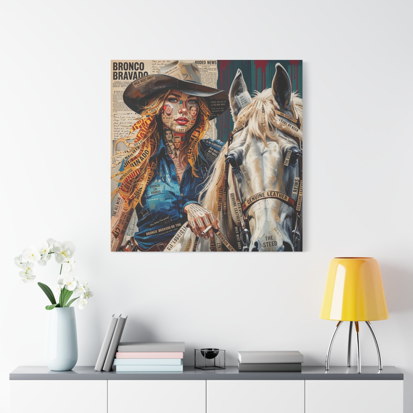 Cowgirl & Horse Collage Matte Canvas Print — Western Collage Art Wall Decor