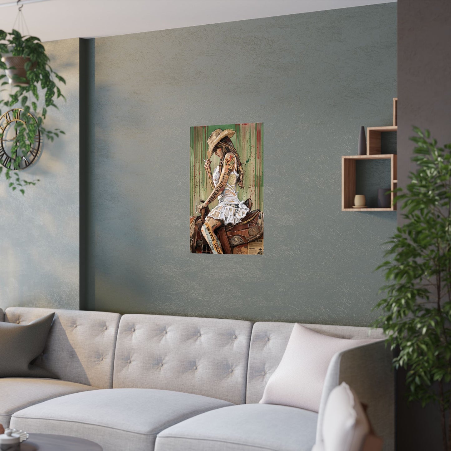 Cowgirl Art Satin Poster — Vintage Western Pinup Print