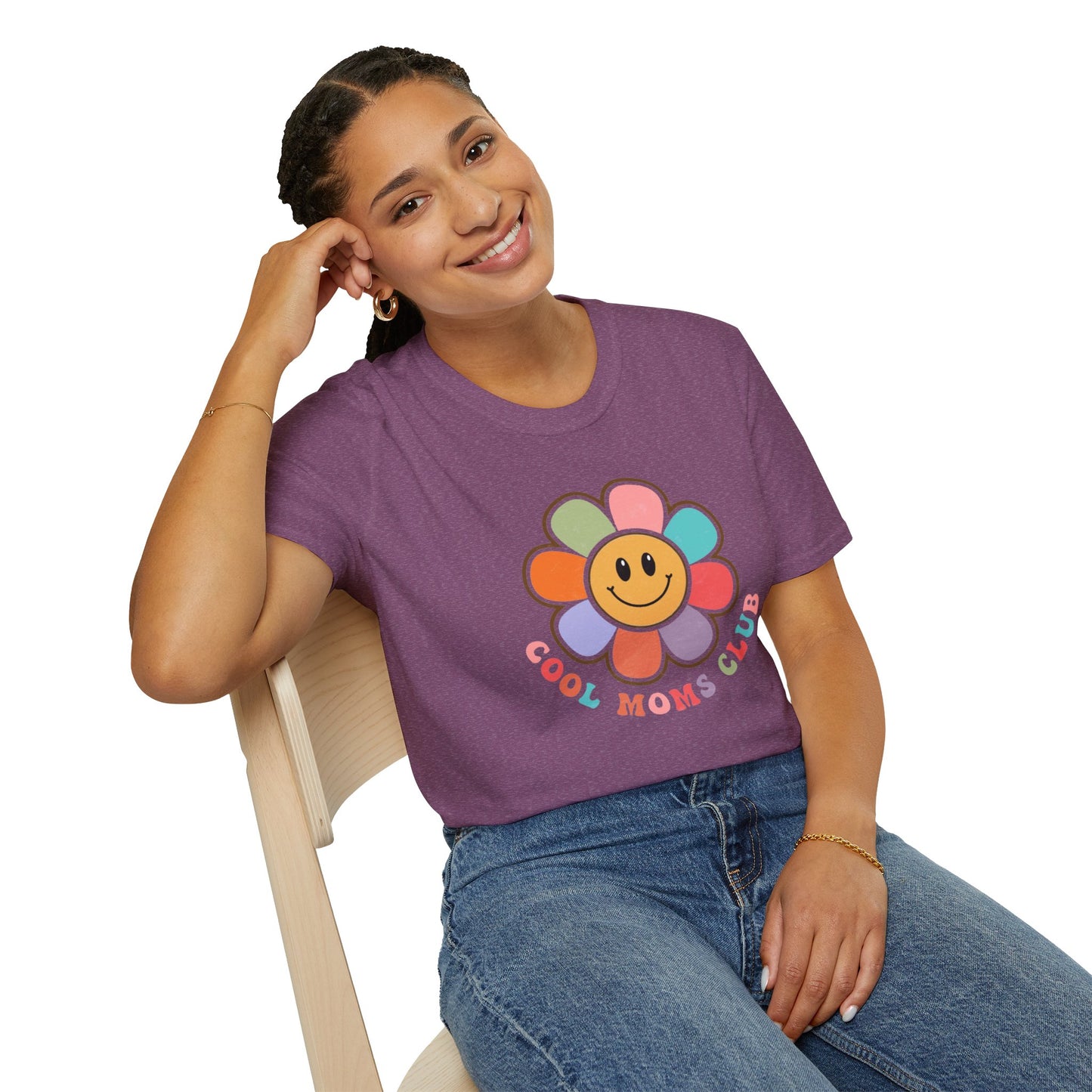 Cool Moms Club T-Shirt — Retro Floral Smiley Tee for Trendy Moms