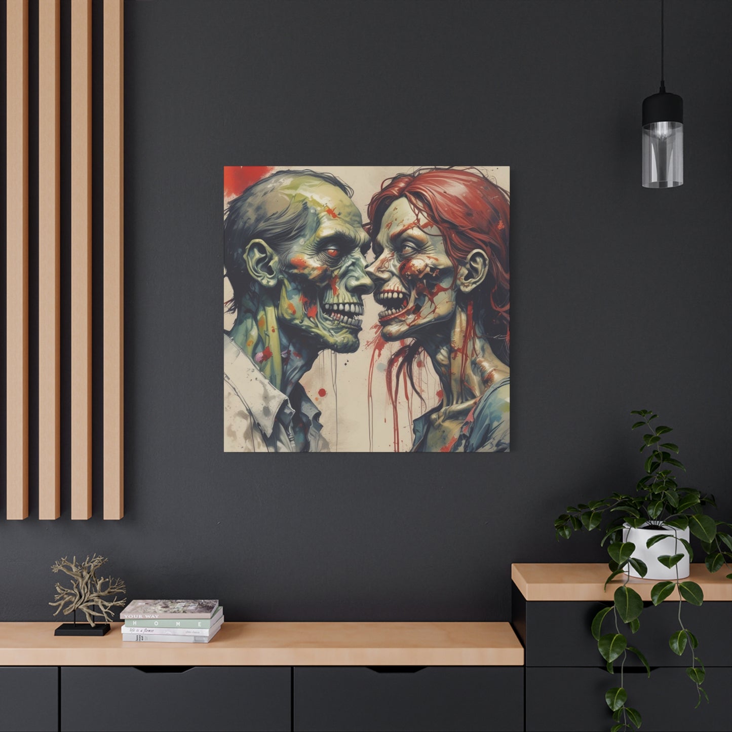Zombie Couple Matte Canvas Wall Art — Blood-Splattered Horror Portrait