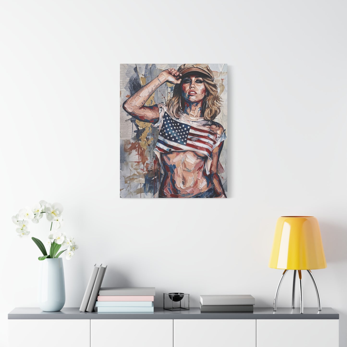 Patriotic Girl American Flag Canvas Print — Matte Stretched Wall Art