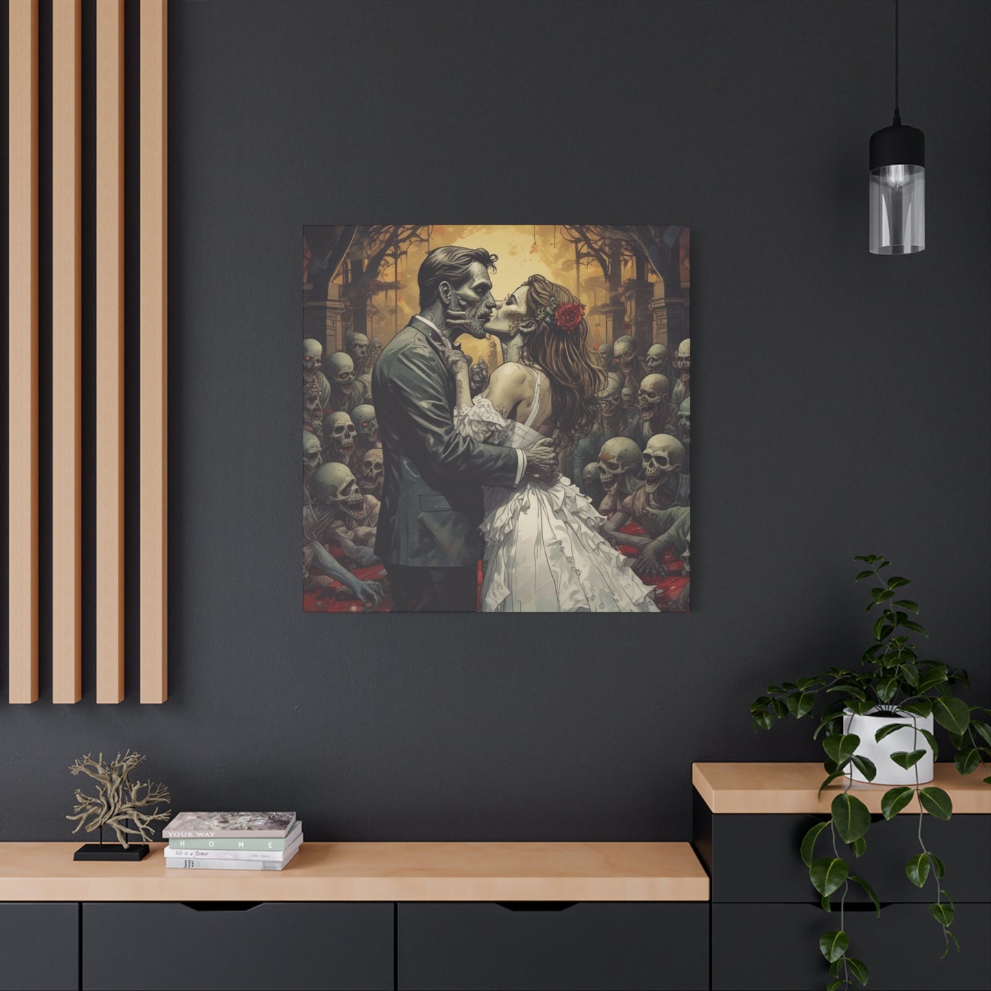 Zombie Bride & Groom Matte Canvas Wall Art — Gothic Wedding Horror Canvas
