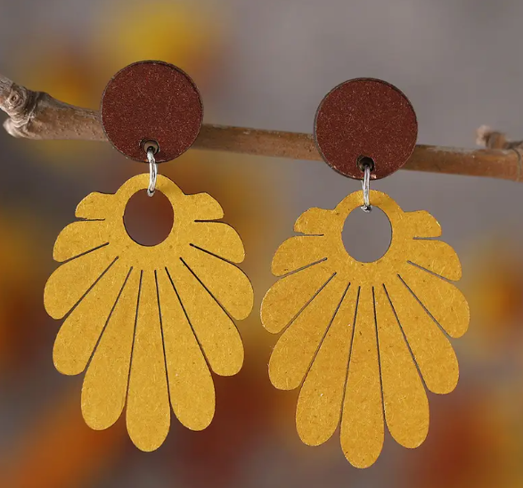 Yellow Flower and Leaf Earrings