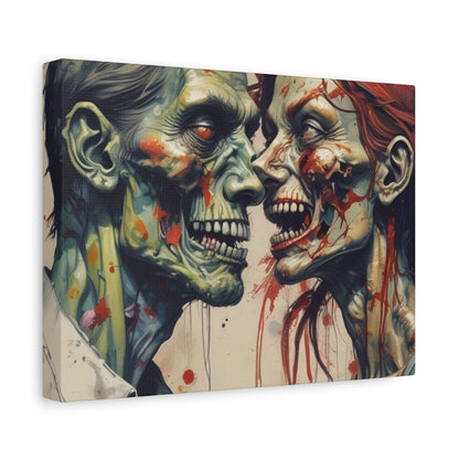 Zombie Couple Matte Canvas Wall Art — Blood-Splattered Horror Portrait