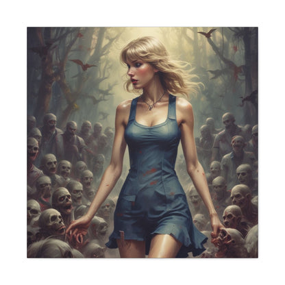 Zombie Swift Horde Canvas Print — Female Survivor Horror Wall Art (Matte Stretched 1.25")