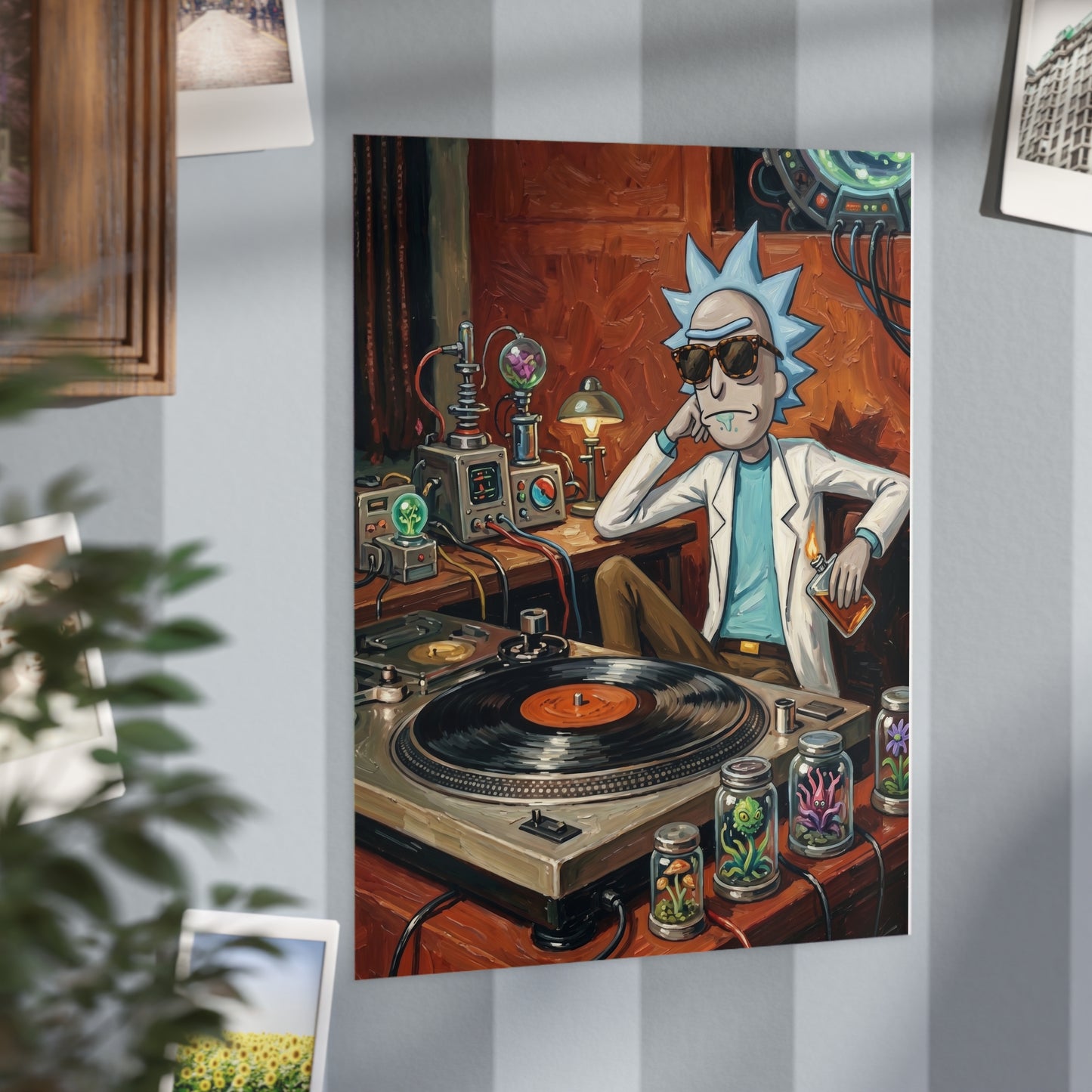Rick and Morty DJ Vinyl Art Print — Retro Sci‑Fi Poster
