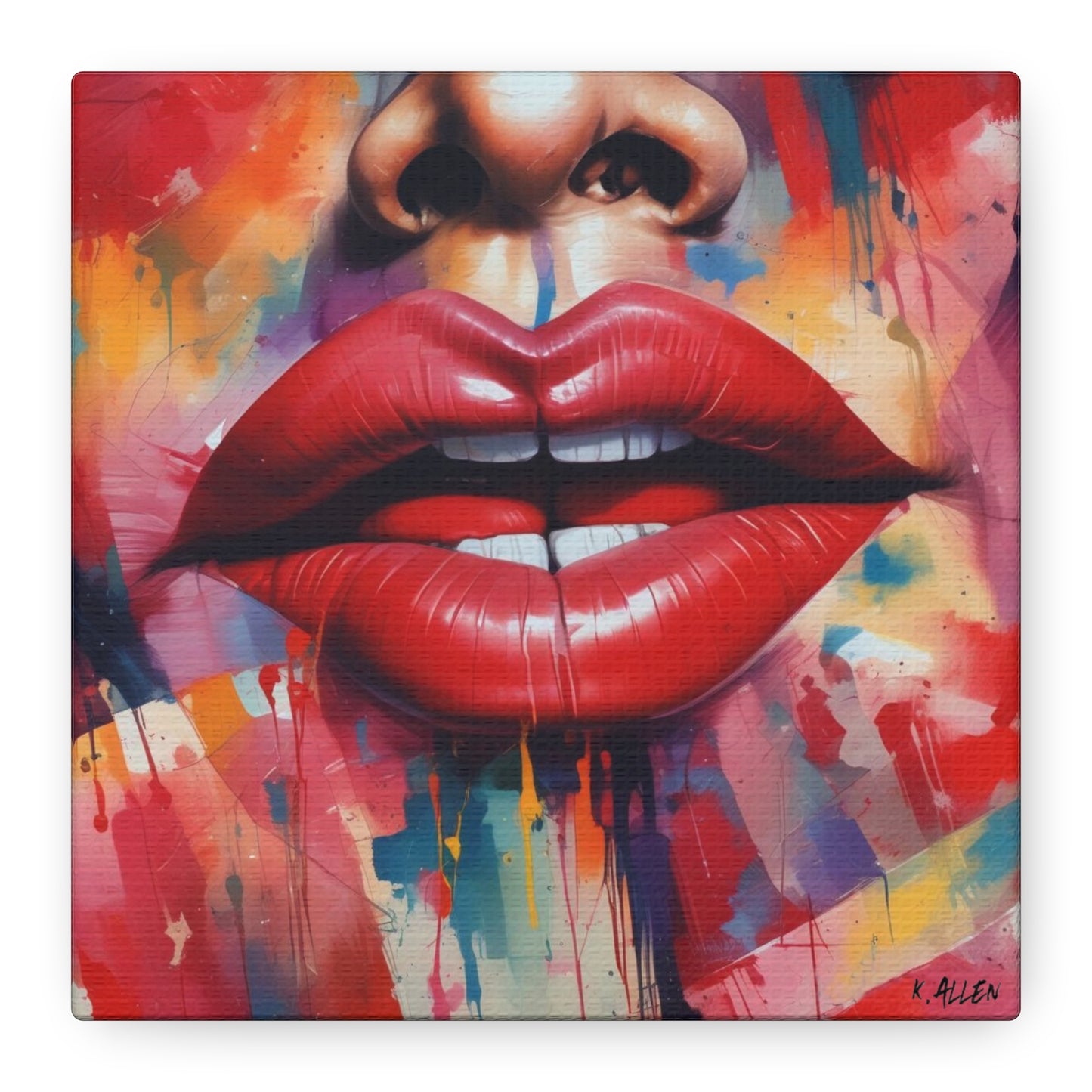 Bold Red Lips Pop Art Canvas — Matte Stretched Wall Art