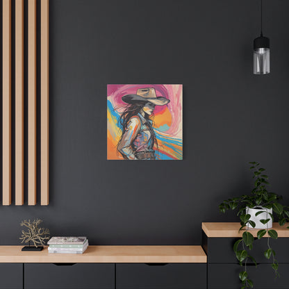 Cowgirl Canvas Wall Art — Vibrant Western Portrait Matte Stretched Canvas