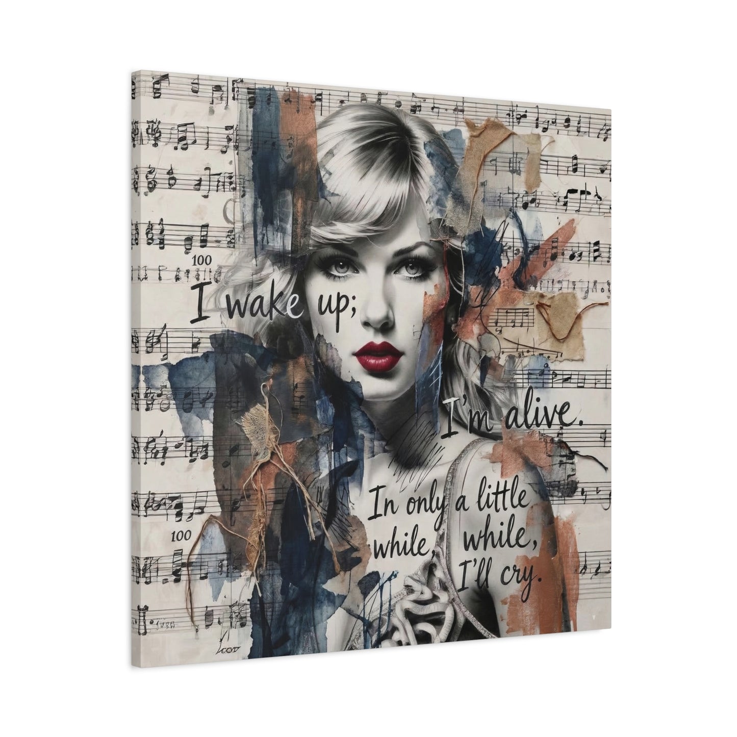 Swift Inspired Matte Stretched Canvas – "I Wake Up; I’m Alive" Mixed-Media Portrait Wall Art