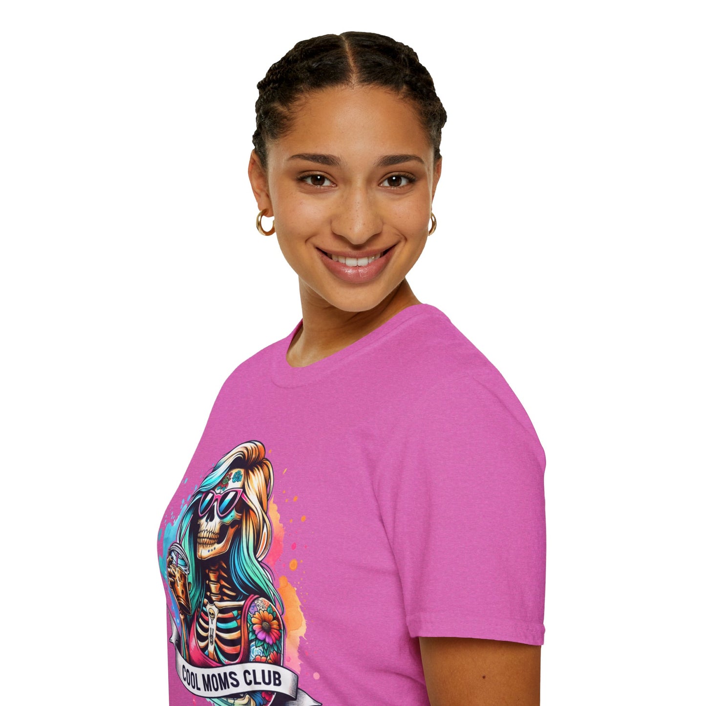 Cool Moms Club Skull T-Shirt — Colorful Day of the Dead Mom Graphic Tee