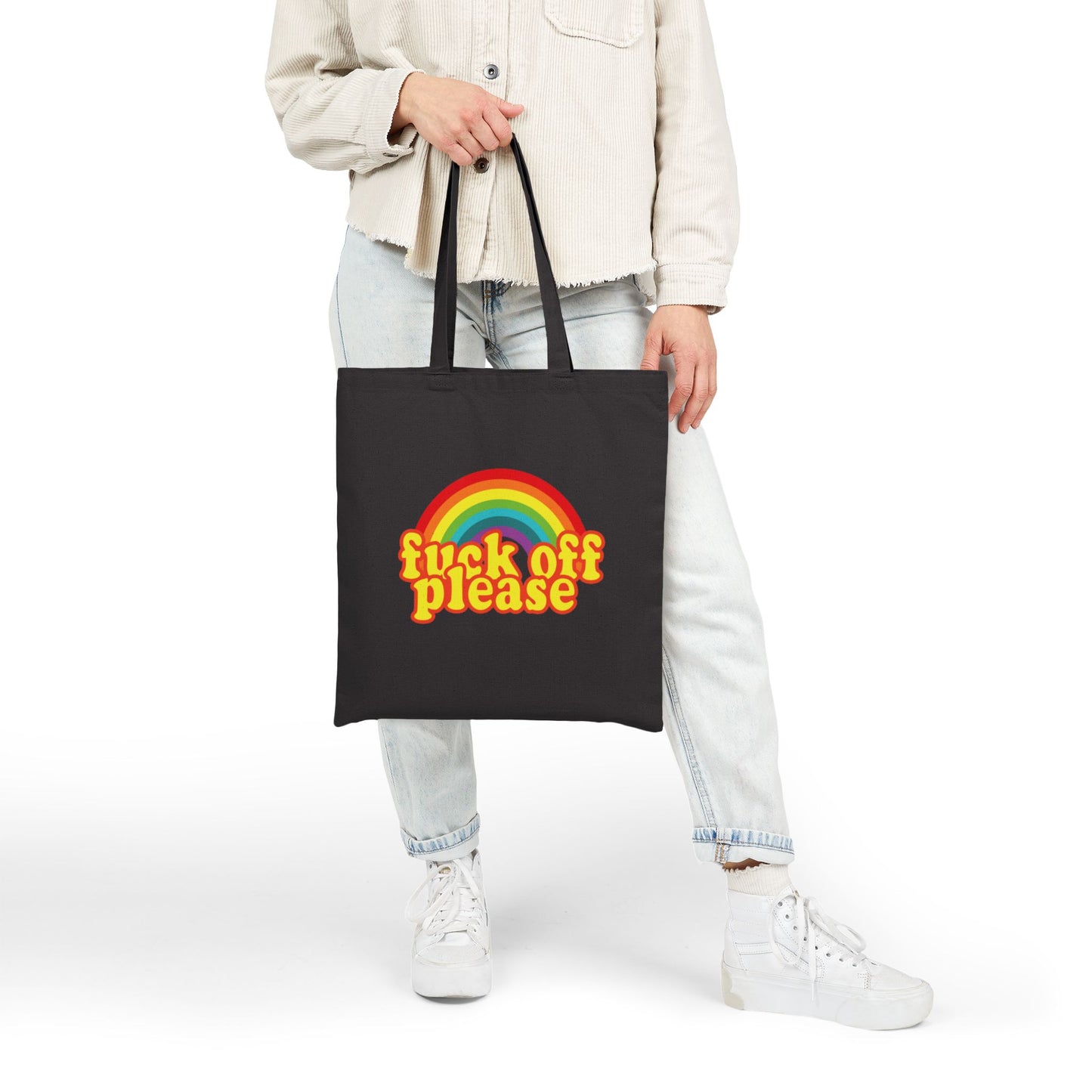 Tote Bag — Retro Rainbow "Fuck Off Please" Canvas Tote
