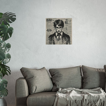 Vintage Newspaper Portrait Poster — Young Wizard Illustration Fine Art Print