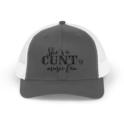 Trucker Cap — "She's a CUNTry Music Fan" Embroidered Mesh Snapback