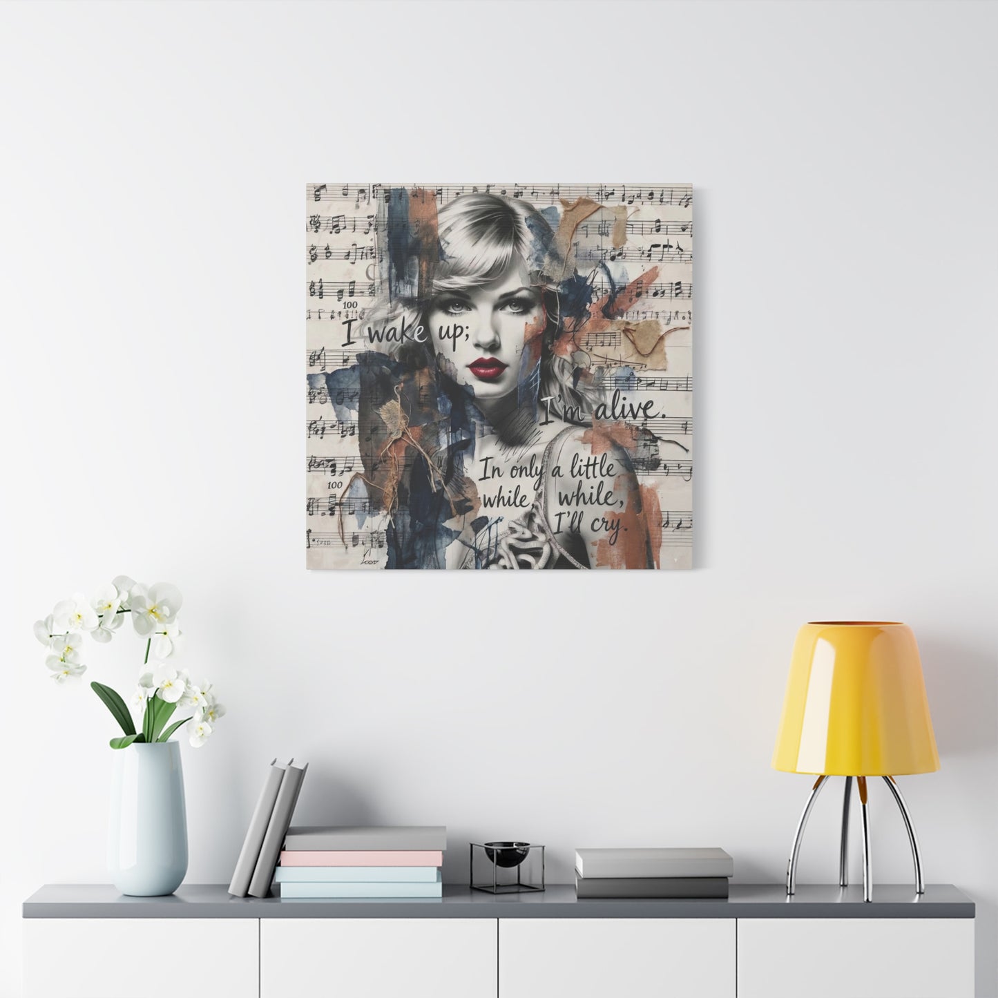 Swift Inspired Matte Stretched Canvas – "I Wake Up; I’m Alive" Mixed-Media Portrait Wall Art