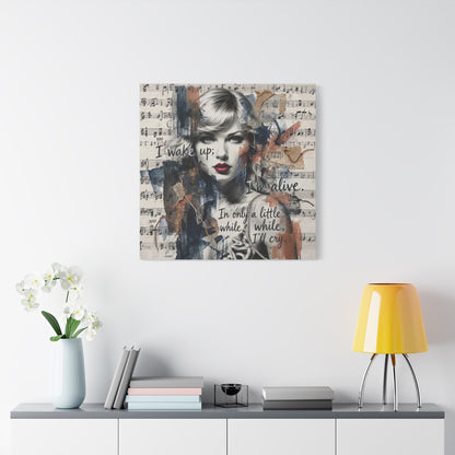 Swift Inspired Matte Stretched Canvas – "I Wake Up; I’m Alive" Mixed-Media Portrait Wall Art