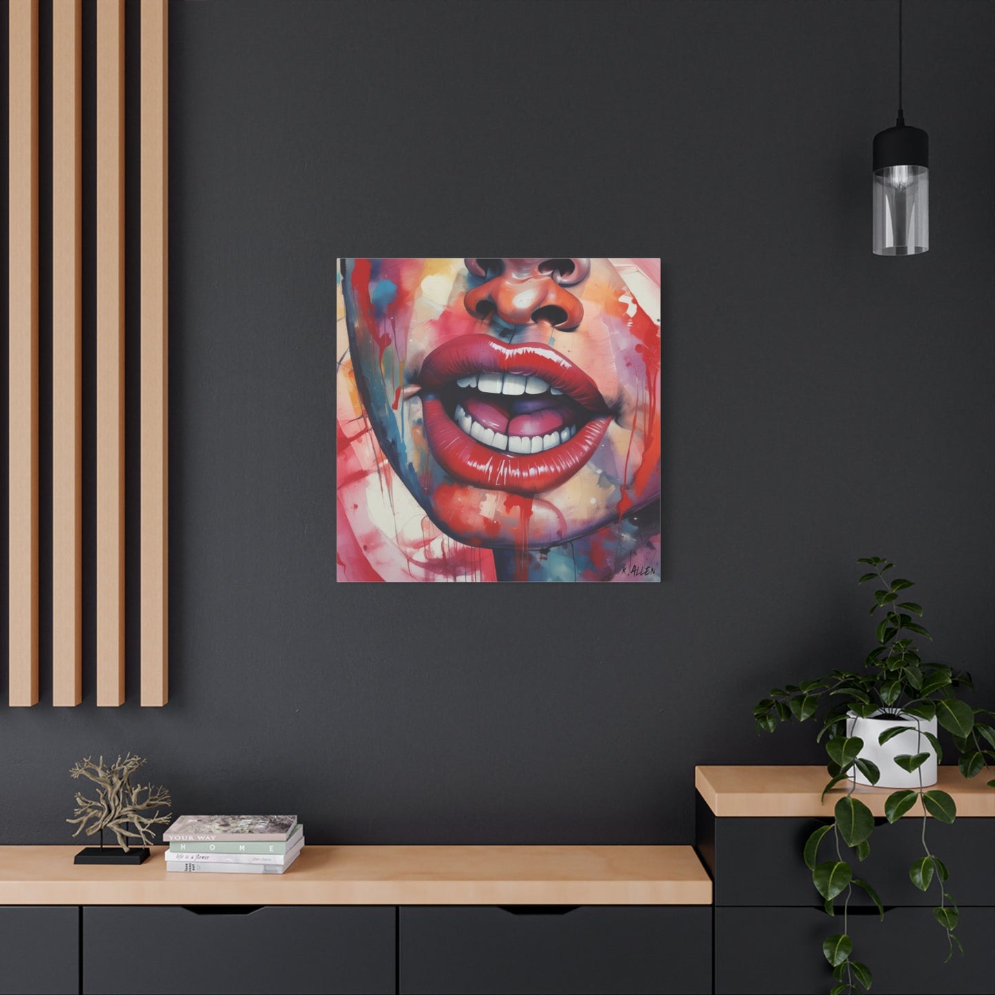 Colorful Pop Art Lips Canvas Wall Art – Vibrant Stretched Matte Portrait