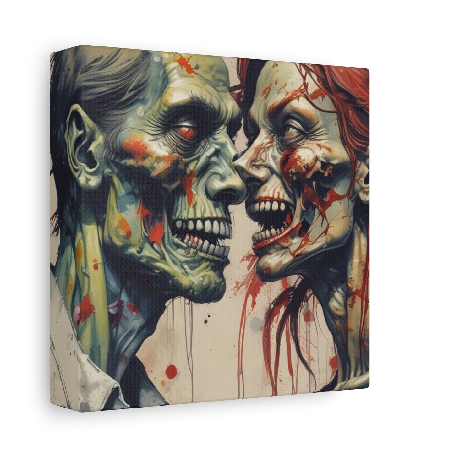 Zombie Couple Matte Canvas Wall Art — Blood-Splattered Horror Portrait