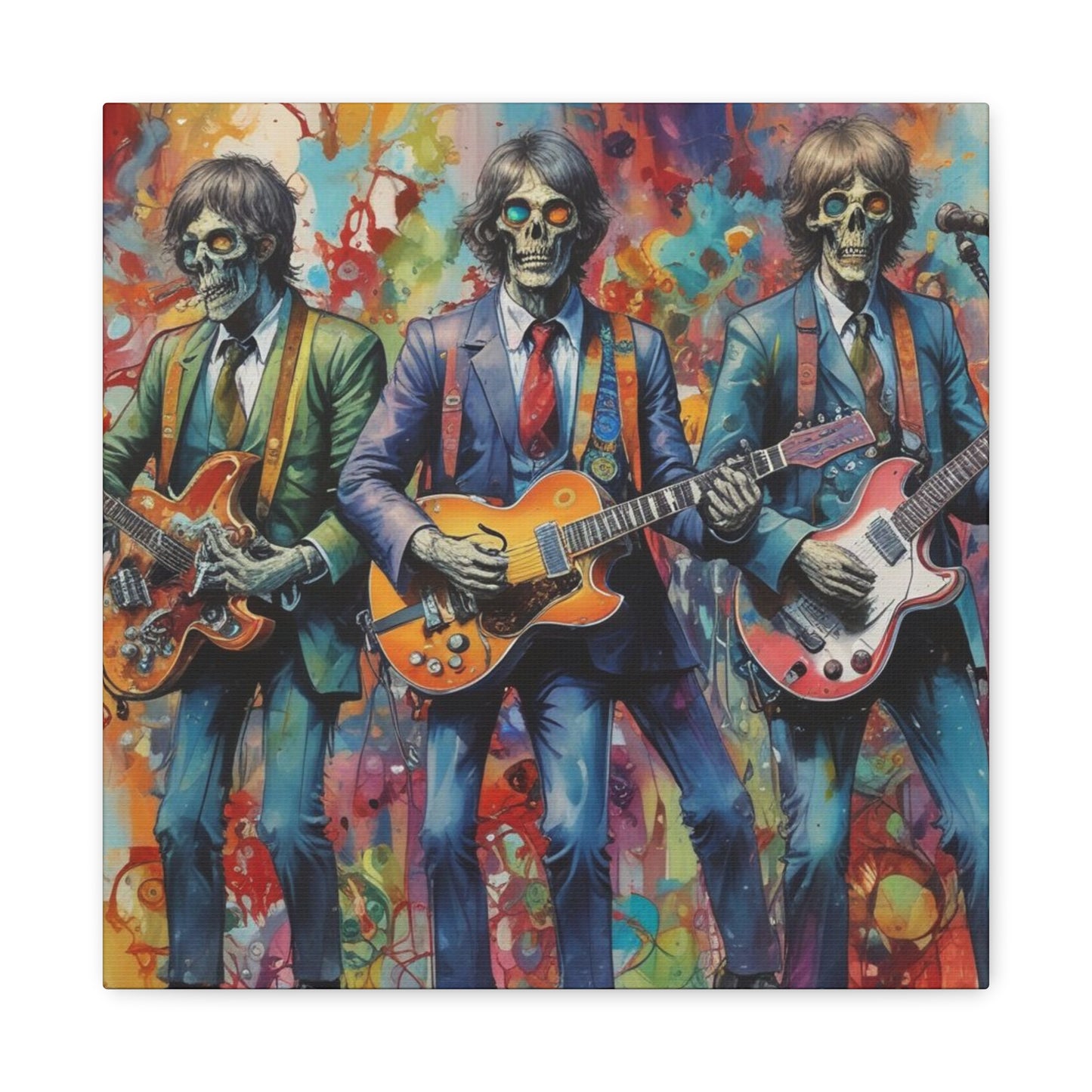 Rock Skeleton Band Canvas Print — Colorful Guitarist Wall Art