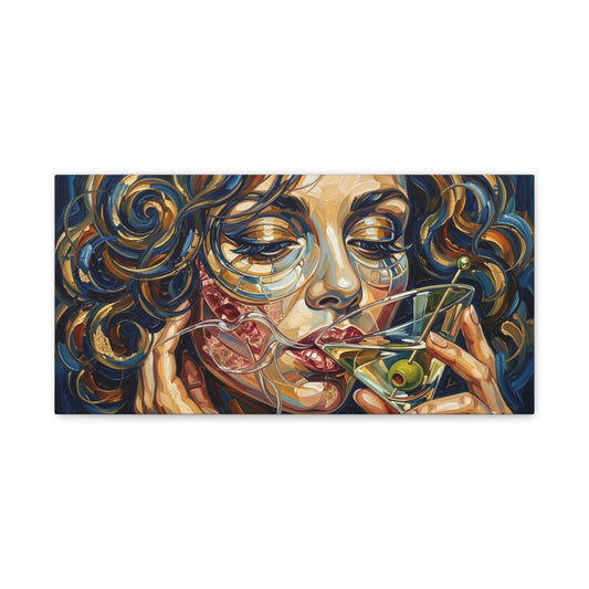 Martini Muse Canvas Wall Art — Contemporary Woman Drinking Cocktail