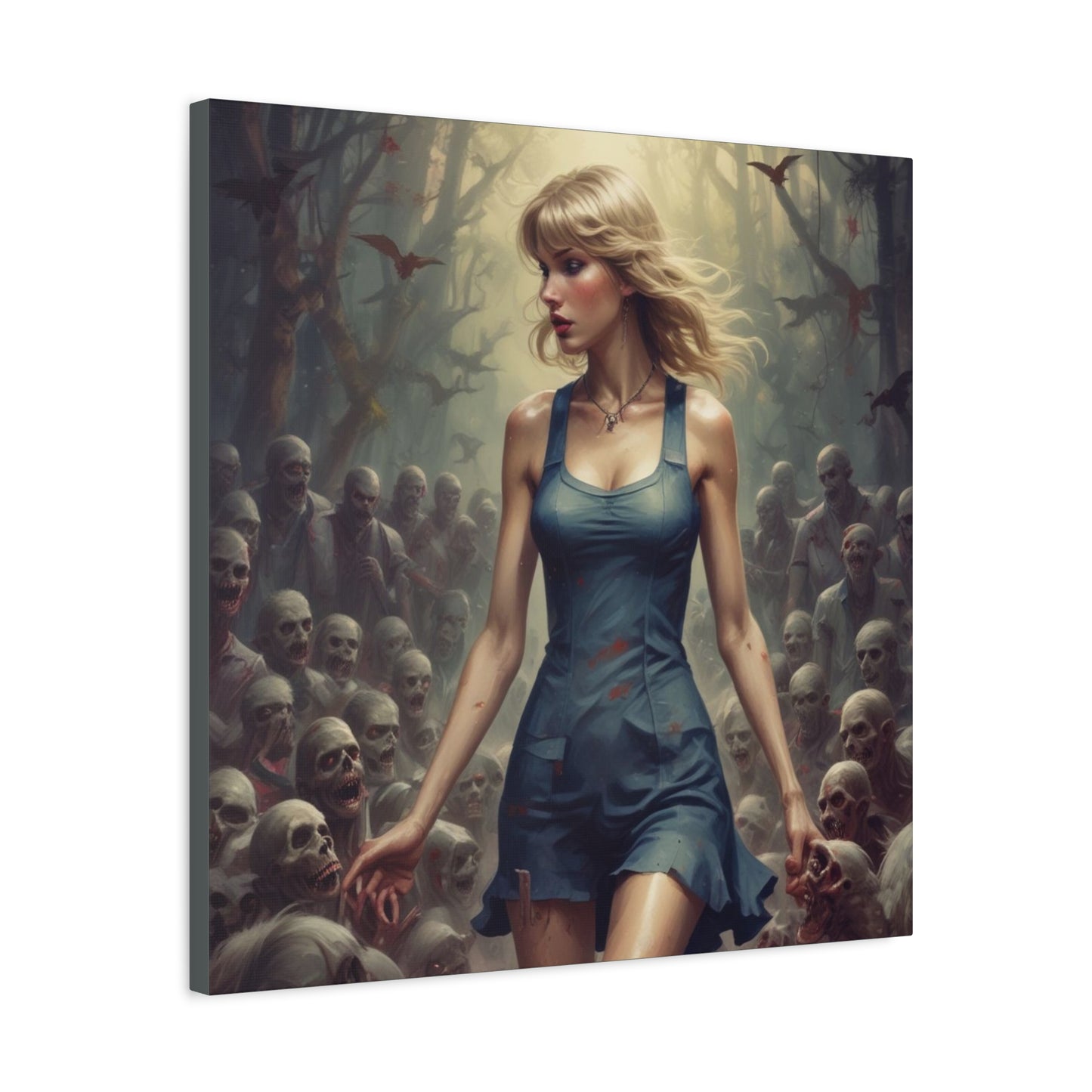 Zombie Swift Horde Canvas Print — Female Survivor Horror Wall Art (Matte Stretched 1.25")