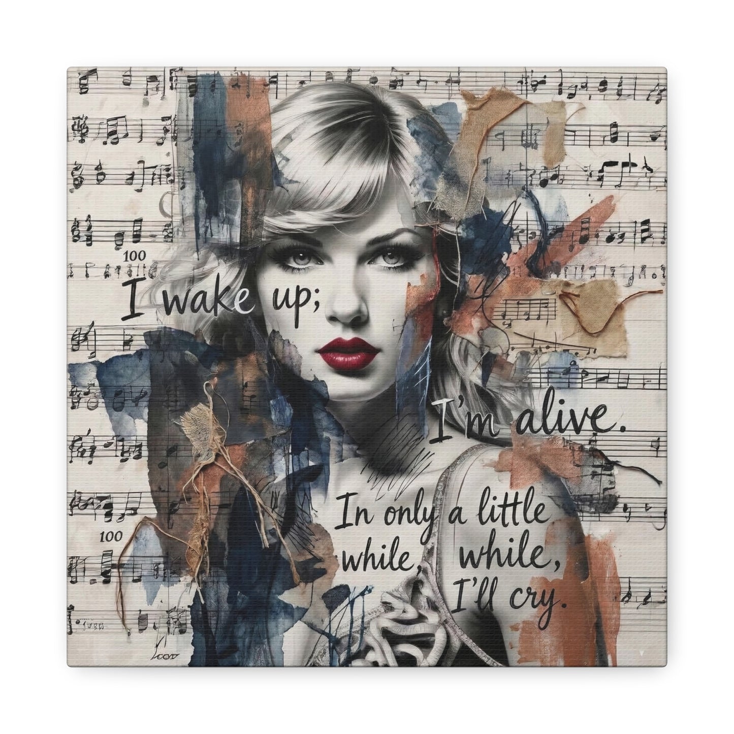 Swift Inspired Matte Stretched Canvas – "I Wake Up; I’m Alive" Mixed-Media Portrait Wall Art