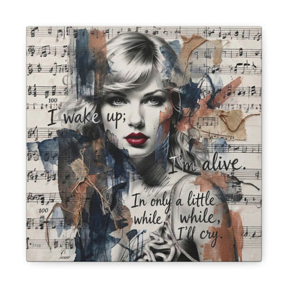 Swift Inspired Matte Stretched Canvas – "I Wake Up; I’m Alive" Mixed-Media Portrait Wall Art