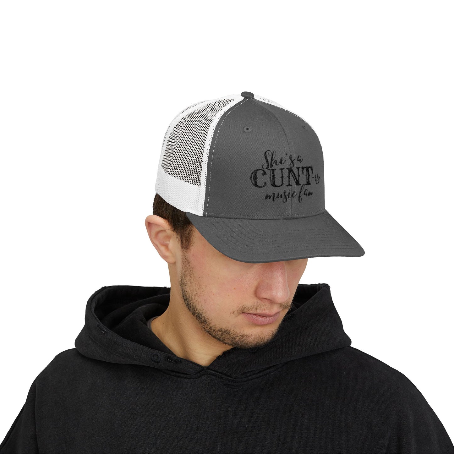 Trucker Cap — "She's a CUNTry Music Fan" Embroidered Mesh Snapback