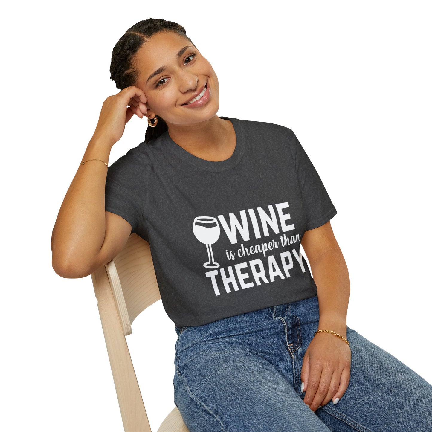 T-Shirt — "Wine Is Cheaper Than Therapy" Funny Wine Lover Tee