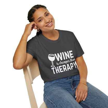T-Shirt — "Wine Is Cheaper Than Therapy" Funny Wine Lover Tee