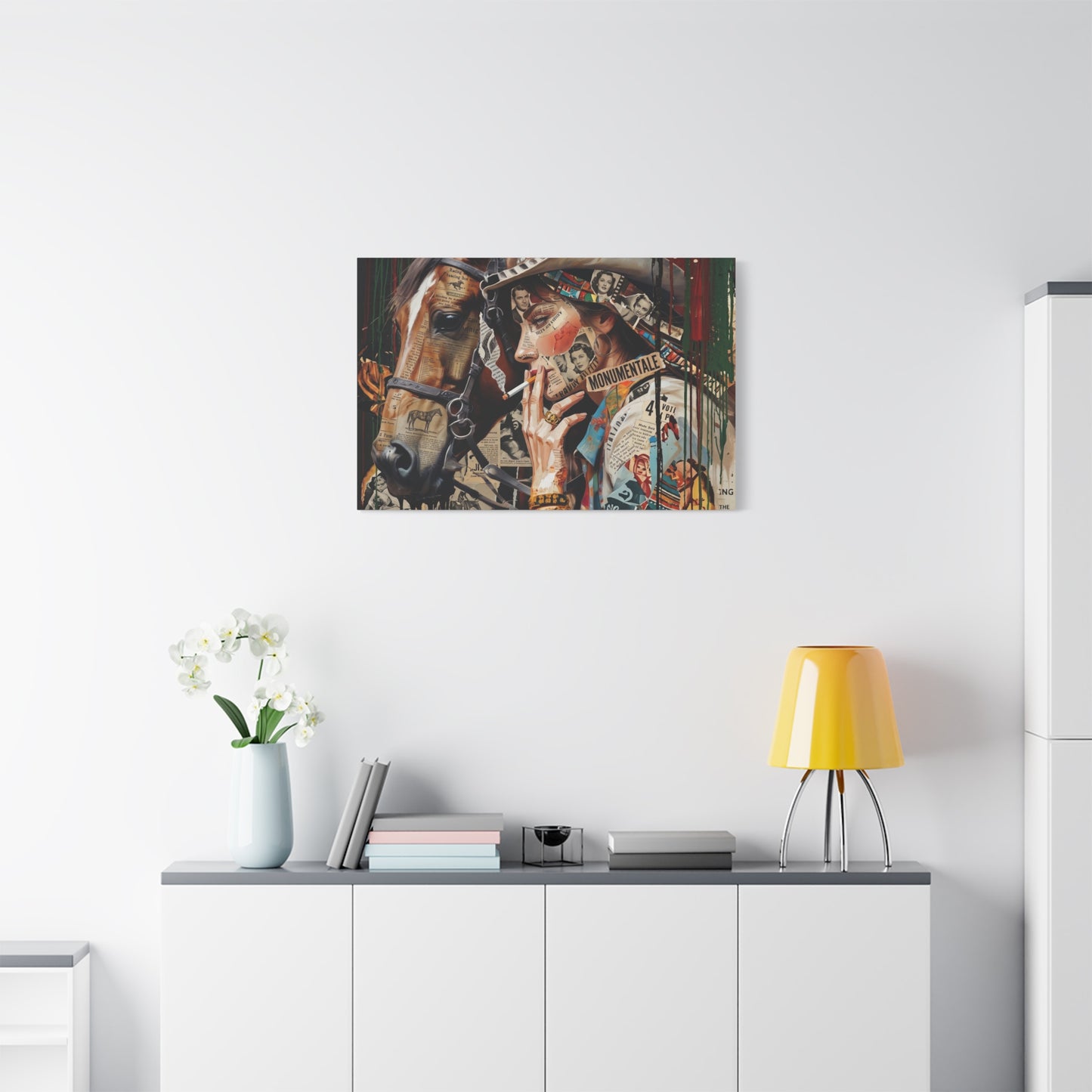 Western Collage Horse & Cowgirl Matte Canvas Wall Art - Stretched 1.25"