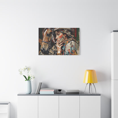 Western Collage Horse & Cowgirl Matte Canvas Wall Art - Stretched 1.25"