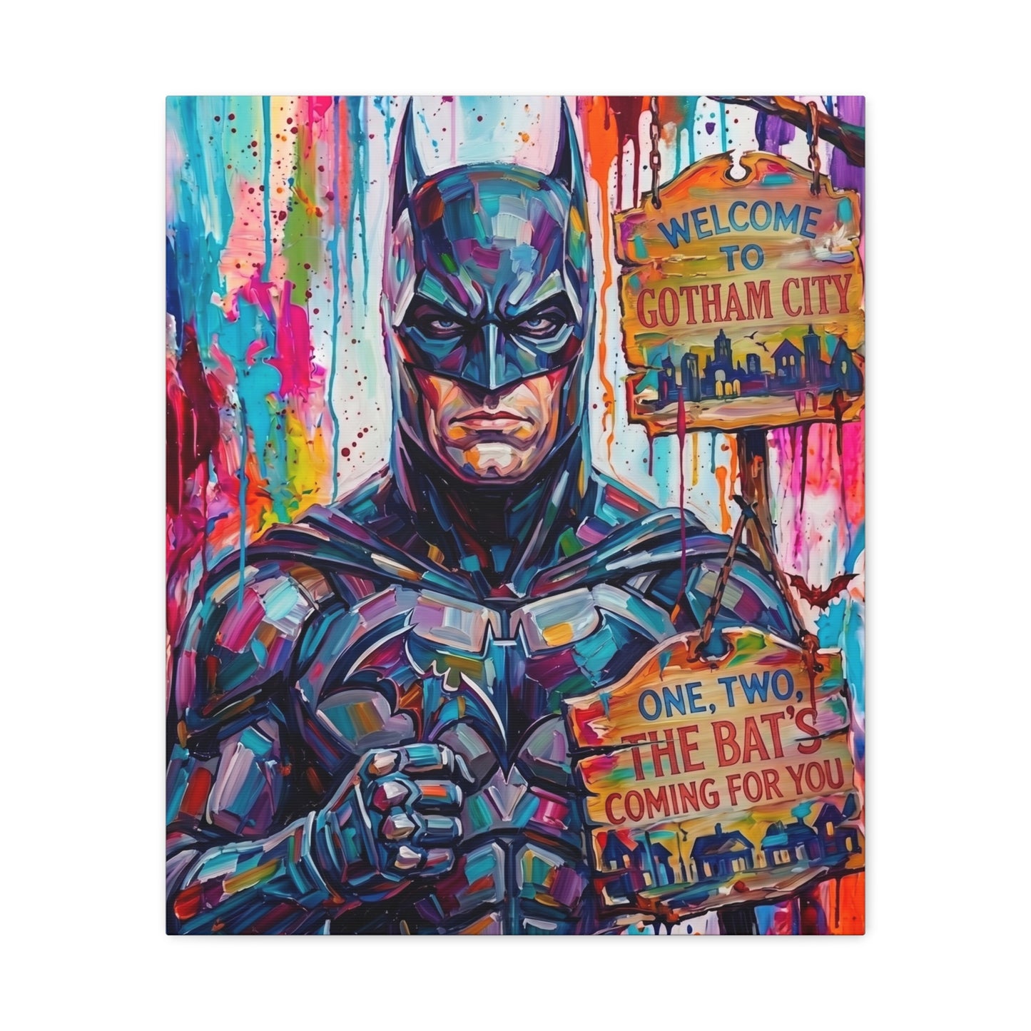 Colorful Gotham City Canvas Art - 'Welcome to Gotham City' Stretched Matte Print
