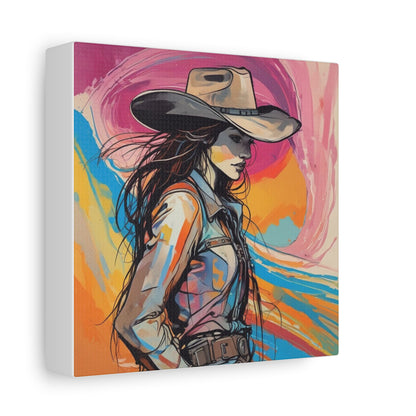 Cowgirl Canvas Wall Art — Vibrant Western Portrait Matte Stretched Canvas