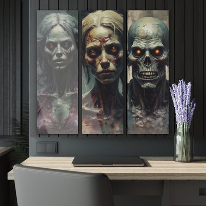 Triptych Acrylic Wall Art — Horror Zombie Portraits (Scary Gothic Decor)