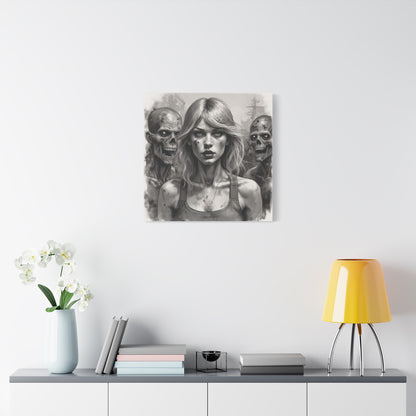 Zombie Apocalypse Canvas Print — Female Survivor Portrait Matte Stretched Art