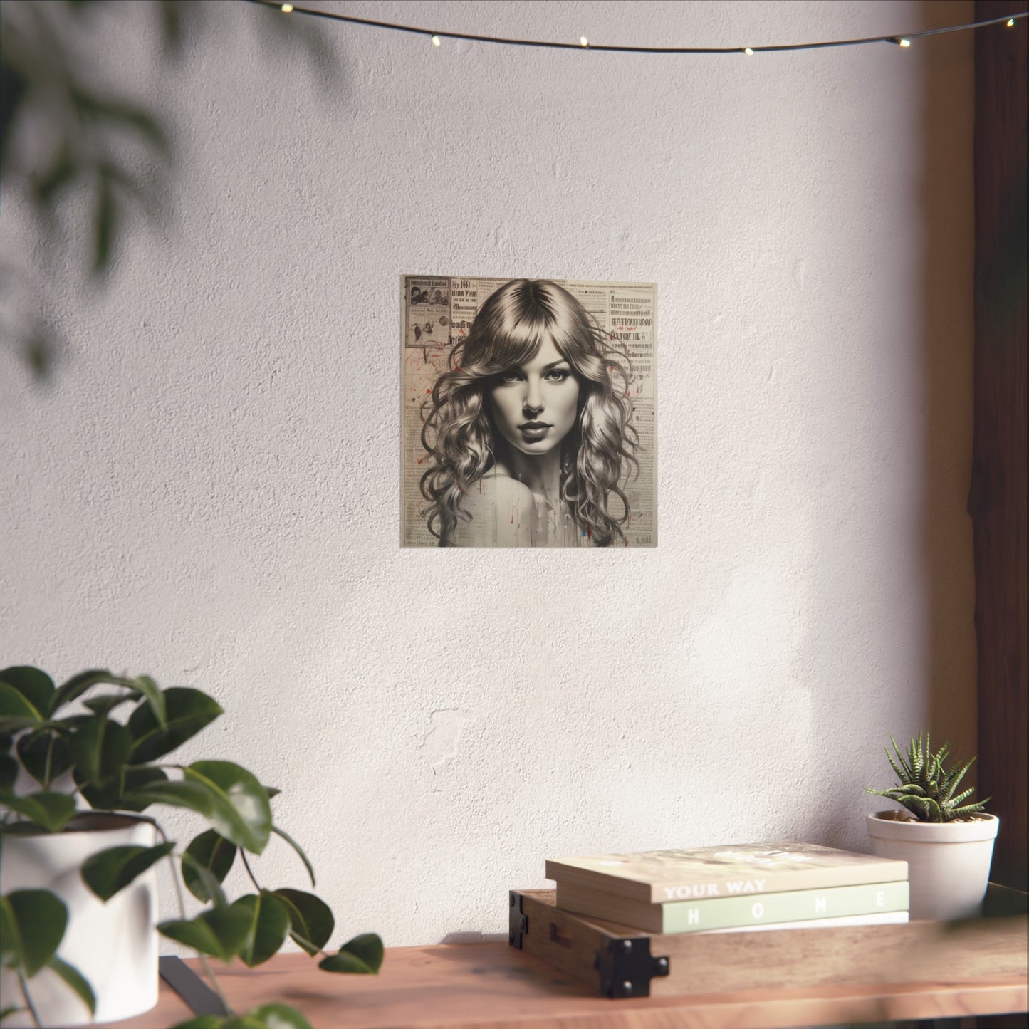 Taylor Inspired Portrait on Vintage Newspaper Background