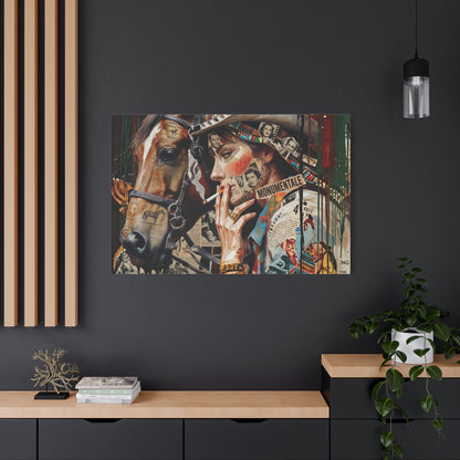 Western Collage Horse & Cowgirl Matte Canvas Wall Art - Stretched 1.25"