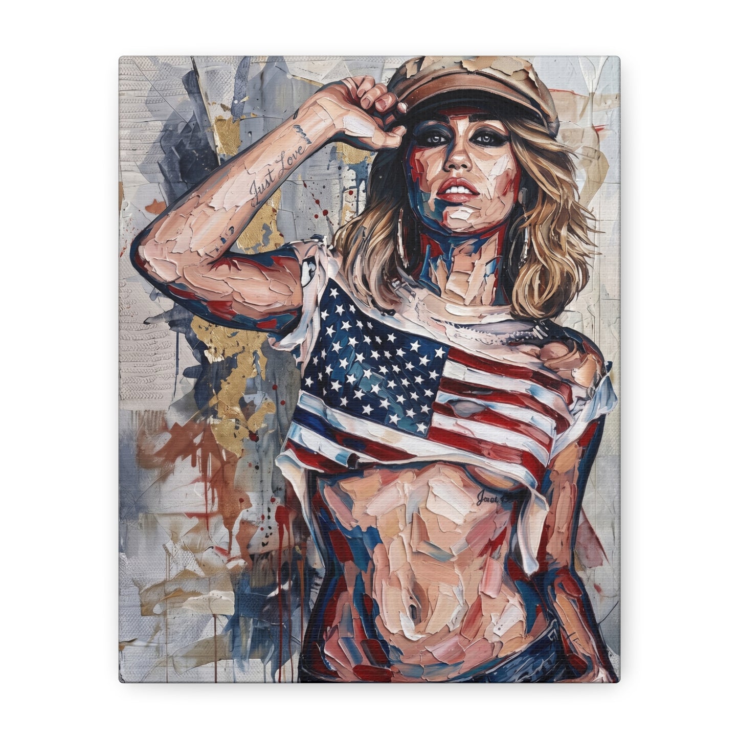 Patriotic Girl American Flag Canvas Print — Matte Stretched Wall Art