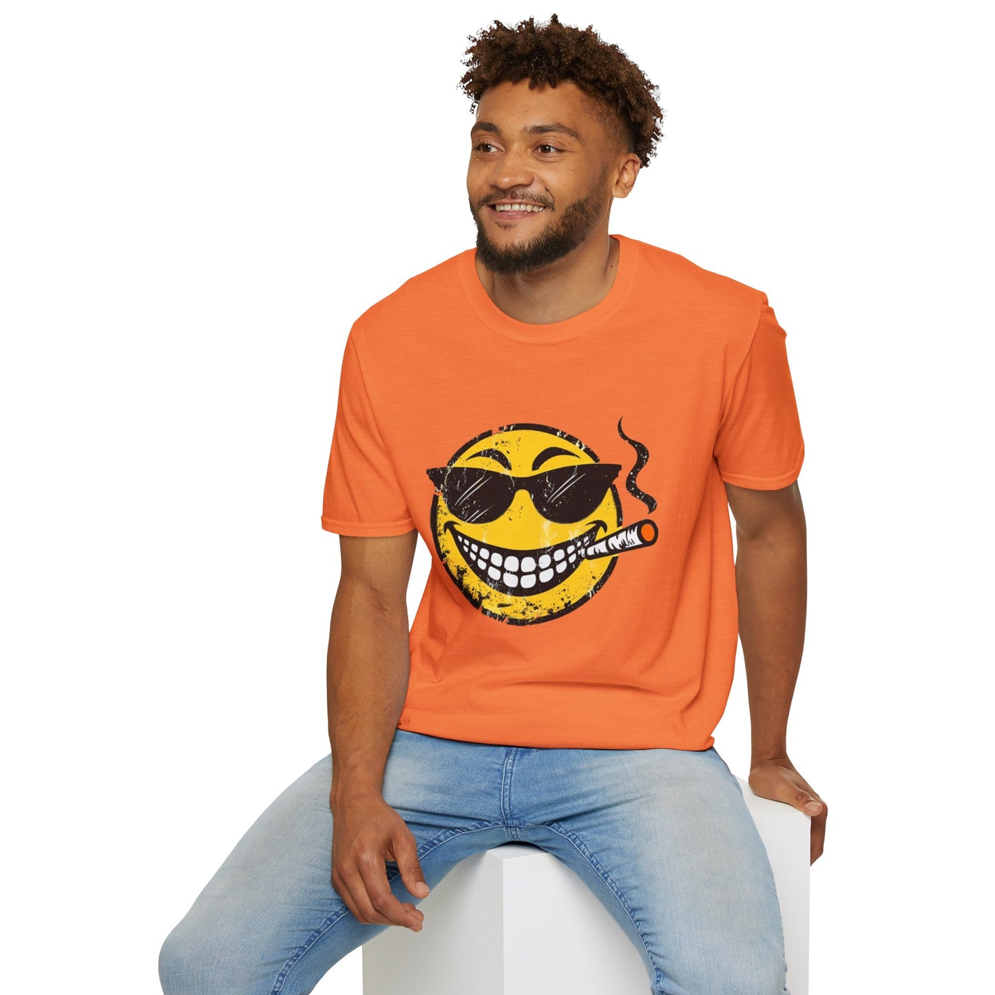 Smokin' Cool Emoji T-Shirt — Retro Grinning Face with Sunglasses & Cigar