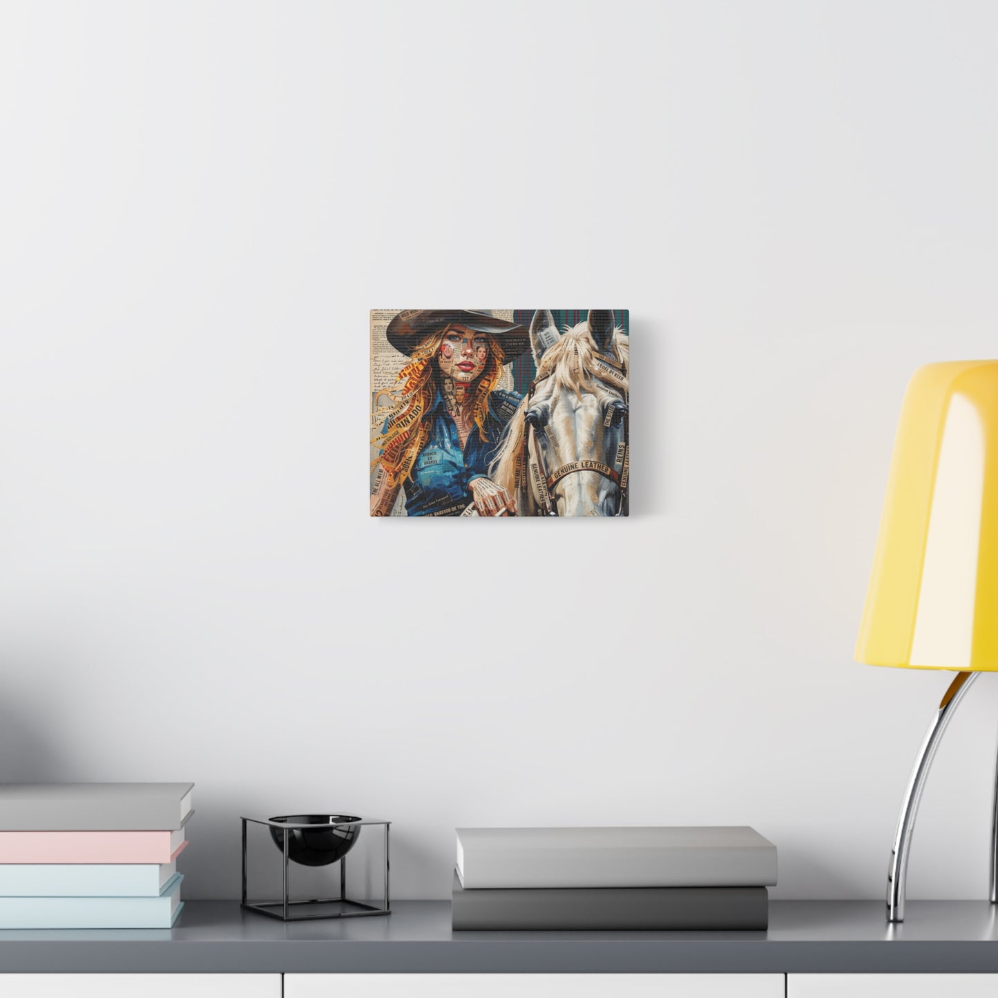 Cowgirl & Horse Collage Matte Canvas Print — Western Collage Art Wall Decor
