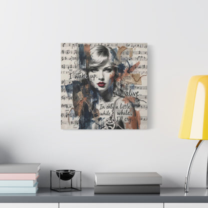 Swift Inspired Matte Stretched Canvas – "I Wake Up; I’m Alive" Mixed-Media Portrait Wall Art