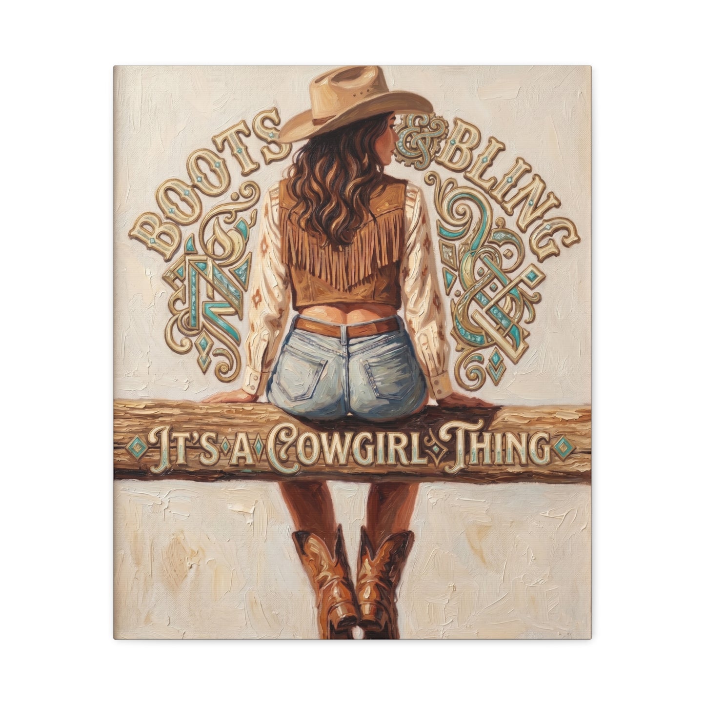 "Boots & Bling: It's a Cowgirl Thing" Matte Stretched Print