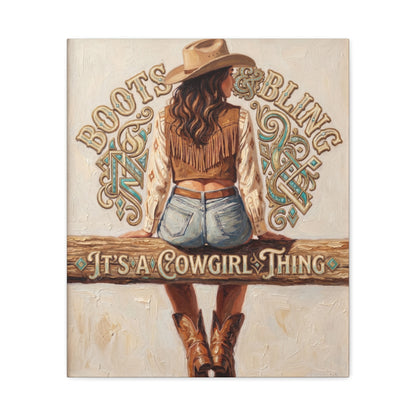 "Boots & Bling: It's a Cowgirl Thing" Matte Stretched Print