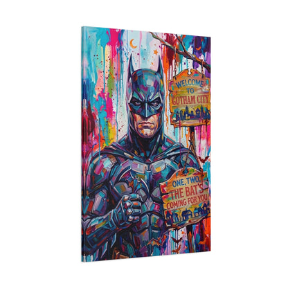 Colorful Gotham City Canvas Art - 'Welcome to Gotham City' Stretched Matte Print