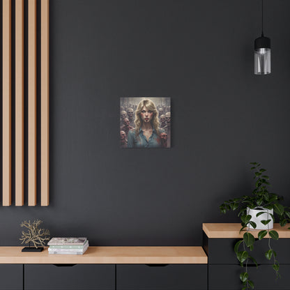 Zombie Swift Matte Canvas Print — Horror Wall Art, Blonde Survivor Surrounded by Undead