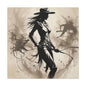 Cowgirl Silhouette Canvas Art – Western Whip Poster on Matte Stretched Canvas