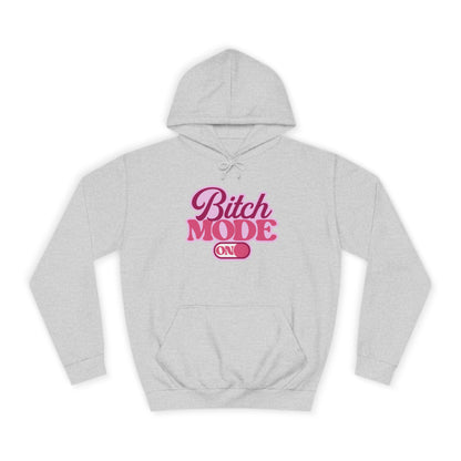 Bitch Mode On Hoodie — Bold Pink Retro Script Graphic Sweatshirt