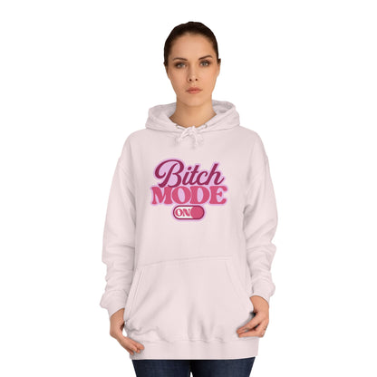 Bitch Mode On Hoodie — Bold Pink Retro Script Graphic Sweatshirt