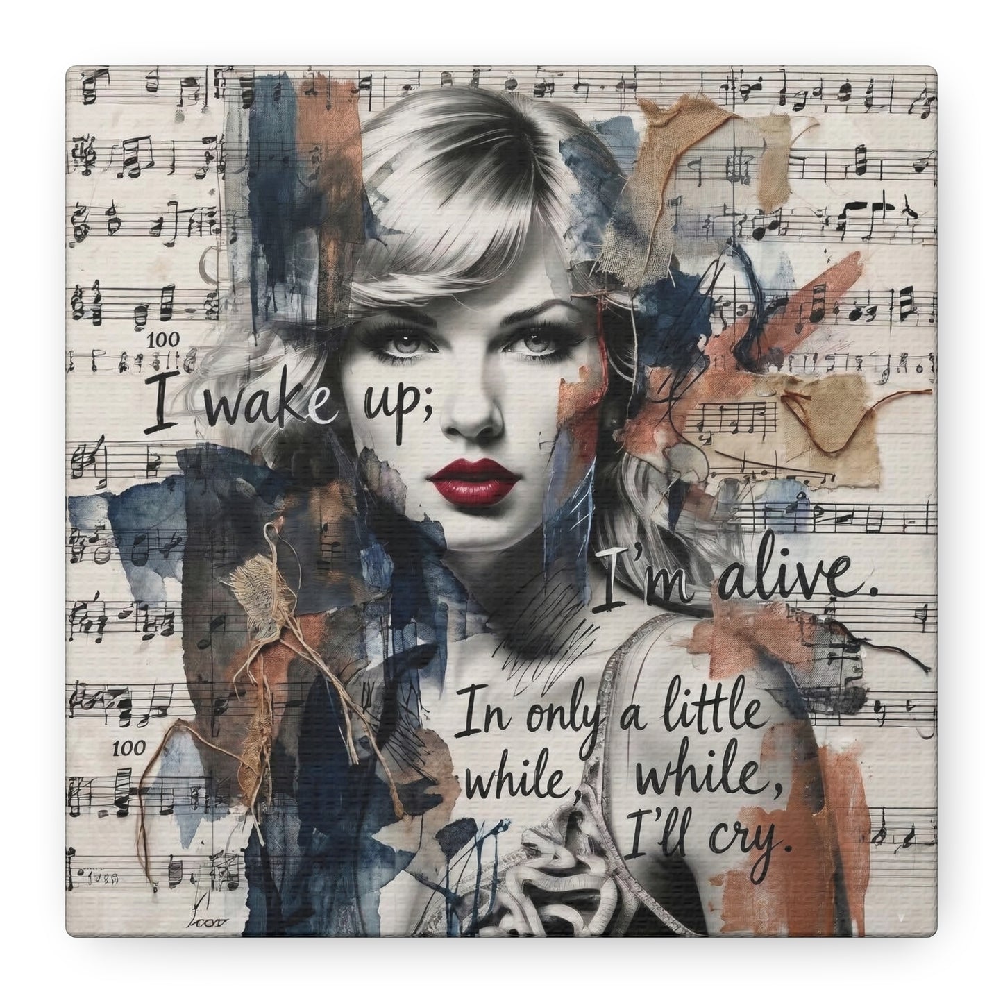Swift Inspired Matte Stretched Canvas – "I Wake Up; I’m Alive" Mixed-Media Portrait Wall Art